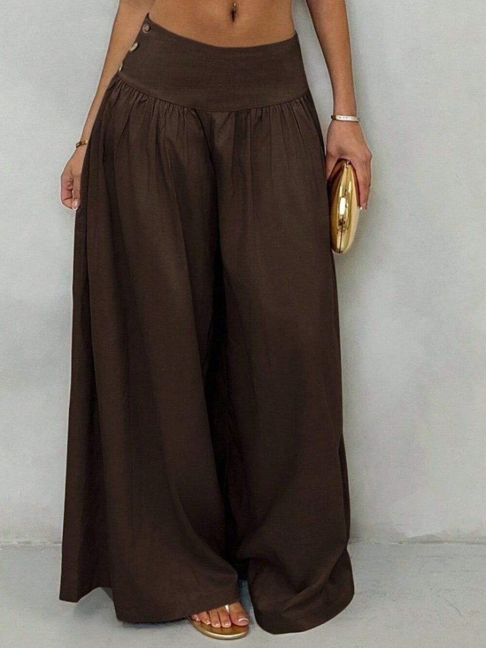 Coffee Brown Casual Women's Low-Waist Leg Pants - Picture 5 of 6